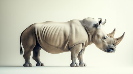 Fototapeta premium Full Body Portrait of a Rhino Standing on Neutral Background.