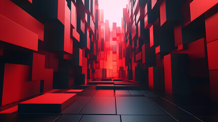 3d rendering of red and black abstract geometric background. Scene for advertising, technology, showcase, banner, game, sport, cosmetic, business, metaverse. Sci-Fi Illustration. Product display