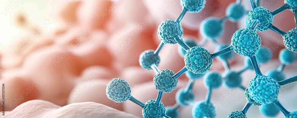 Poster blue exosome particles in biotechnology and medical concept. abstract molecular structure showcasing