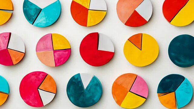 Colorful pie charts representing data visualization and statistical analysis concept