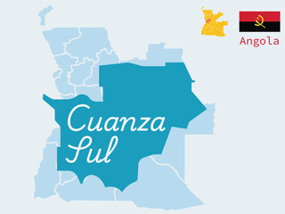 Angola Cuanza Sul Map with Flag - Kwanza Sul Province Vector Illustration.Art & Illustration