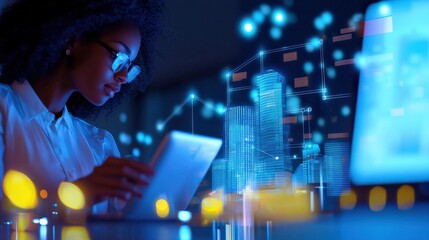 Innovative technology solutions for business growth urban environment digital content futuristic viewpoint empowering concepts