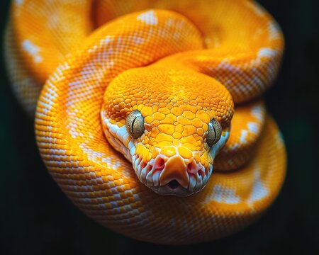Banana Ball Python in Captivity&iuml;&frac14;&scaron;A Dark Background Portrait of a Cold-blooded Reptile Pet