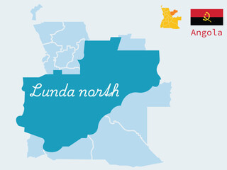 Angola Lunda Norte Map with Flag - Lunda North Province Vector Illustration.Art & Illustration