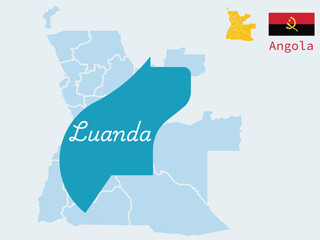 Luanda Angola City Map with Flag Capital City Atlantic Coast Bay and Marginal Promenade Vector OutlineAdobe Illustrator Artwork