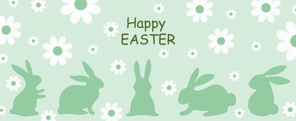 Easter bunny graphic drawing, horizontal background. vector illustration for the Happy Easter holiday. Spring background for decoration.