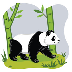 Cute Panda Walking in Forest - Wildlife and Nature Illustration.Adobe Illustrator Artwork