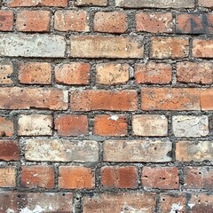 Obraz premium Texture of Time: A weathered brick wall presents a close-up view of aged textures, with individual bricks showing detailed imperfections that speak of resilience and enduring charm.