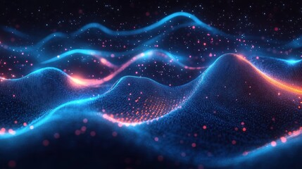 Fototapeta premium Futuristic Digital Waveform Technology Concept with Blue Light and Coding Patterns for Data Flow and Information Connection