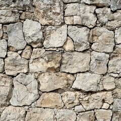 Rough Stone Wall: A close-up view of a robust stone wall, showcasing the timeless texture and durability of weathered, irregularly shaped stones in muted tones.