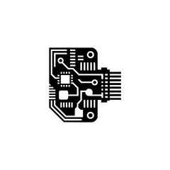 Circuit Board Icon: Black and White Technology Illustration