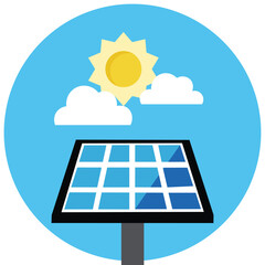 Solar panel icon With sun and clouds. adobe  & Illustration