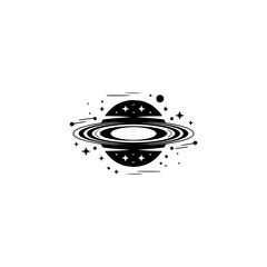 Minimalist Saturn Illustration: Black & White Space Design