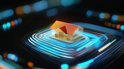 Digital home model on data platform virtual environment 3d visualization futuristic perspective technology concept