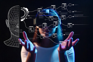 Futuristic Concept of Virtual Reality with Data Visualization and Human Interaction in Technology...