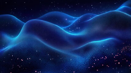 Futuristic Digital Abstract Waveform Background with Blue Glowing Dots and Dynamic Flow