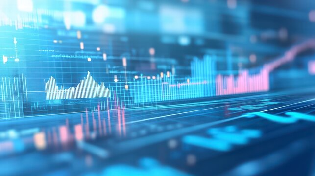 Financial Data Visualization: Explore a dynamic, data-driven world where financial charts, graphs, and digital indicators dance together in a neon glow.