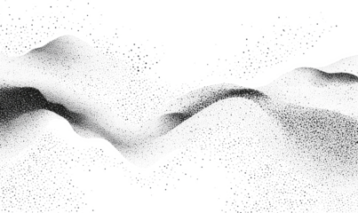 An abstract illustration featuring soft dot patterns creating a fluid, dreamlike landscape in black and white.