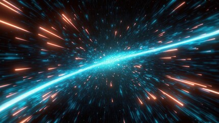 Naklejka premium Futuristic Speed Light Warp Space Dynamic Technology Abstract Background Blue Teal