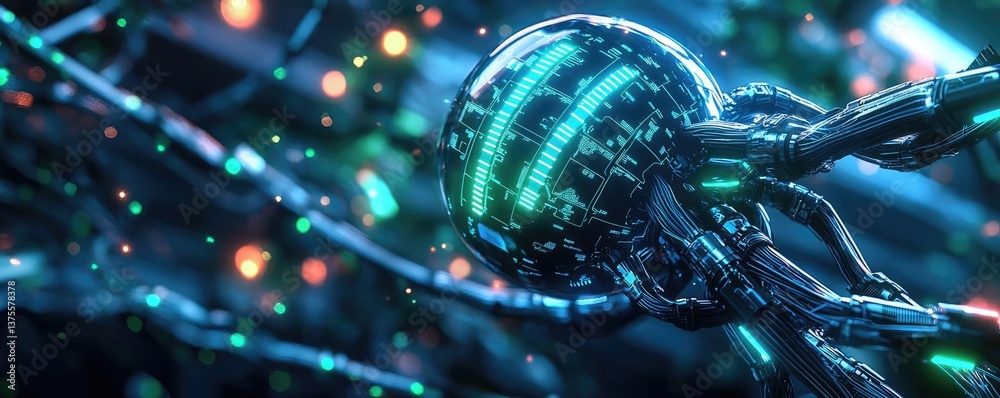 Poster cyberpunk biotech with sci-fi high-tech plants concept. futuristic technology with vibrant lights an