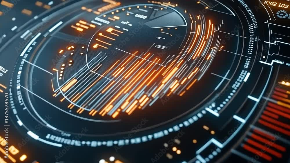 Poster futuristic interface with digital data stream and complex information display