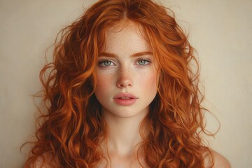 Fototapeta premium Happy Redhead Woman Smiling With Closed Eyes Joyful Expression Natural Beauty Skin Care