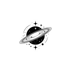 Minimalist Planet with Rings and Stars Logo Design