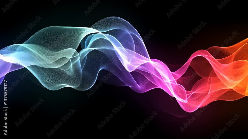 Poster abstract colorful wave background with dynamic light and flowing particles animation