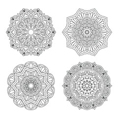 Circular mandala set for Henna Mehndi tattoo decoration intricately designed ornamental design in an ethnic oriental style Hand-drawn outline doodle ideal for coloring books and vector illustrations