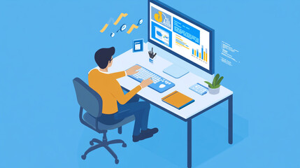 Naklejka premium Digital tools like project management software improve remote work efficiency.