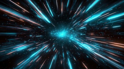 Futuristic Speed Light Warp Scene Abstract Technology Concept in Blue and Teal