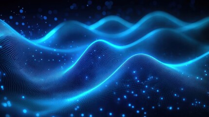 futuristic abstract wave technology digital art glowing blue teal light particles