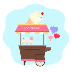 Street vendor, kiosk illustration design selling sweet and delicious ice cream. Vector illustration.