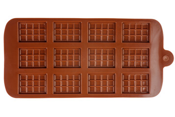 Brown silicone mold for chocolate isolated on a white background