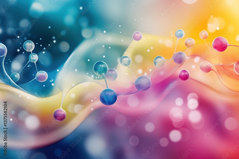 Leinwandbilder molecules moving over a vibrant, wavy background in a dynamic interplay of colors and forms, molecul