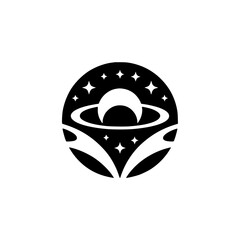 Cosmic Abstract Logo: Planet, Stars, and Abstract Forms