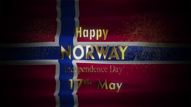 Animation commemorating Norway's Independence Day with the Norwegian flag in the background