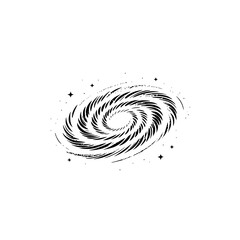 Minimalist Black and White Galaxy Illustration with Stars
