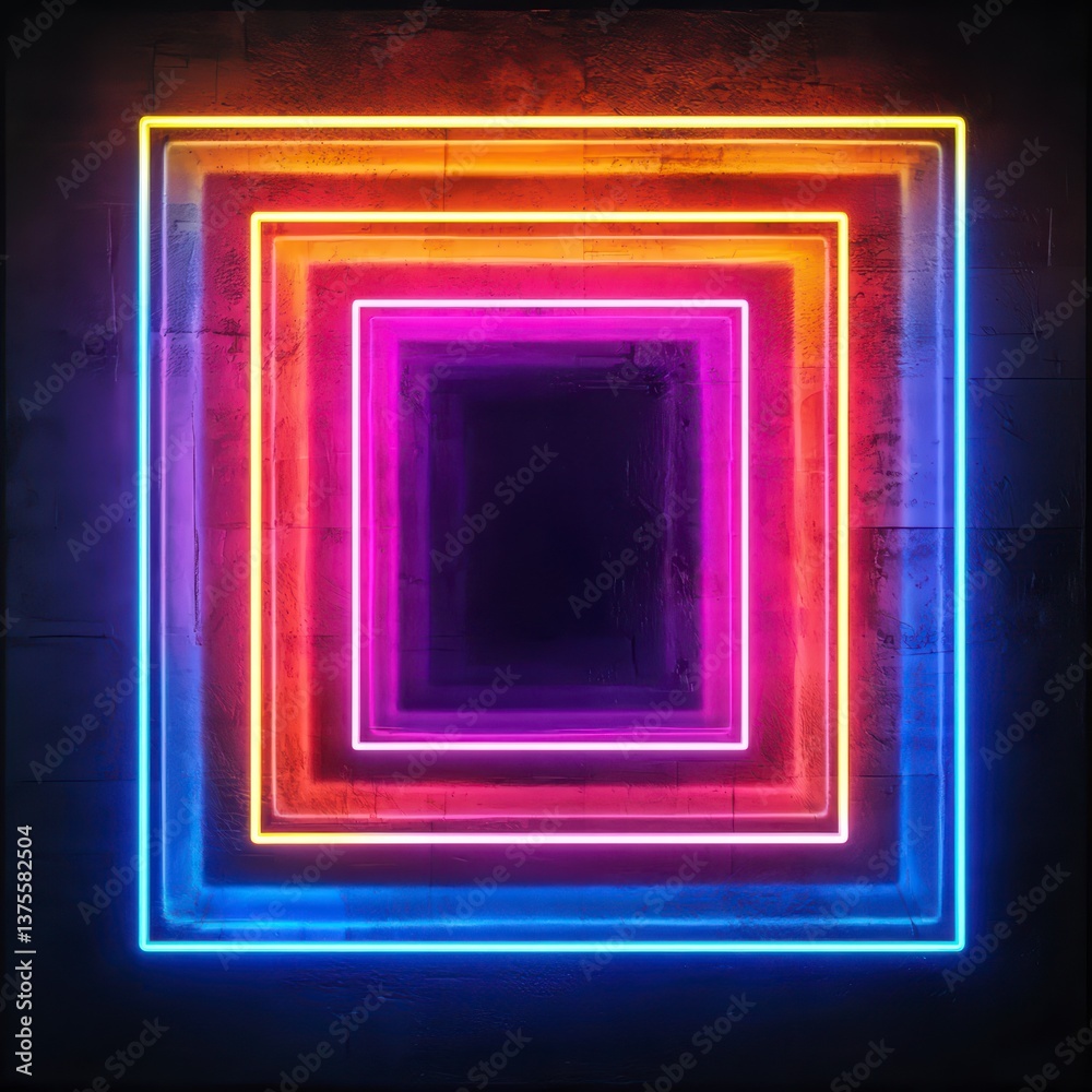 Poster neon square abstract: a vibrant and captivating neon-lit square abstract, featuring a series of nest