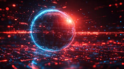 Futuristic Breaking News Graphic Design with Rotating Earth and Digital Elements for Broadcast Studio