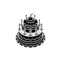 Black and White Birthday Cake Icon: Simple, Festive Design.
