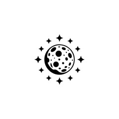Minimalist Moon and Star Logo Design, Black and White, Space Theme