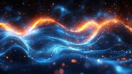 Fototapeta premium Abstract Wave Technology Background with Glowing Blue Light and Neon Effects in Futuristic Digital Design