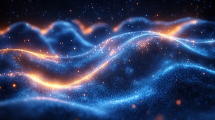 Obraz premium Futuristic Digital Wave Technology Background with Glowing Blue Particles and Abstract Light Effects