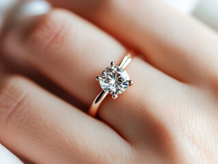 Engagement ring sparkling on a hand adorned with a delicate gold band