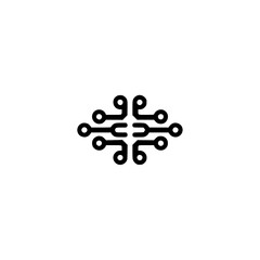 Minimalist Circuit Board Logo Icon on White, Technology, Data Flow