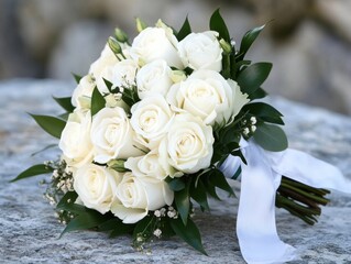 Beautiful white rose bouquet for special occasions in nature