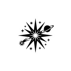 Obraz premium Black & White Space Logo: Stars, Planet, Comet, Simple Design