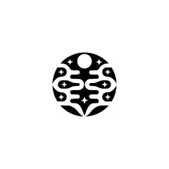 Abstract Black and White Circular Symbol Design, Starburst Elements