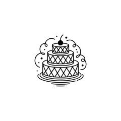 Minimalist Tiered Cake Line Art with Cherry, Invitation Graphic